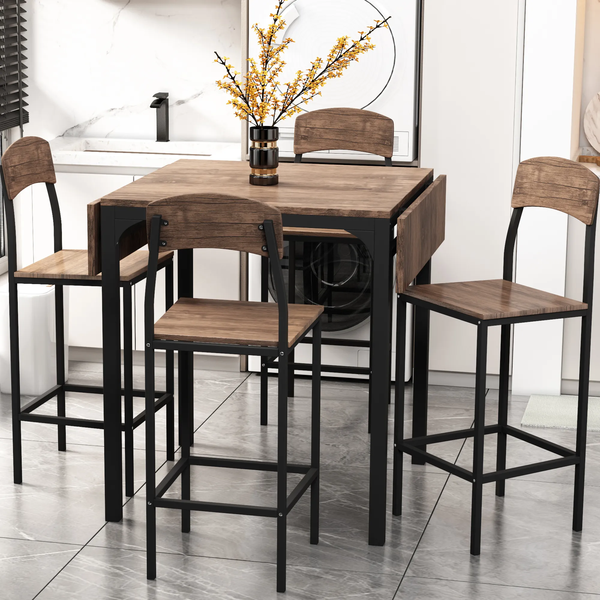 Farmhouse Counter Height Drop Leaf Dining Table Set For 4 Rustic Charm ...