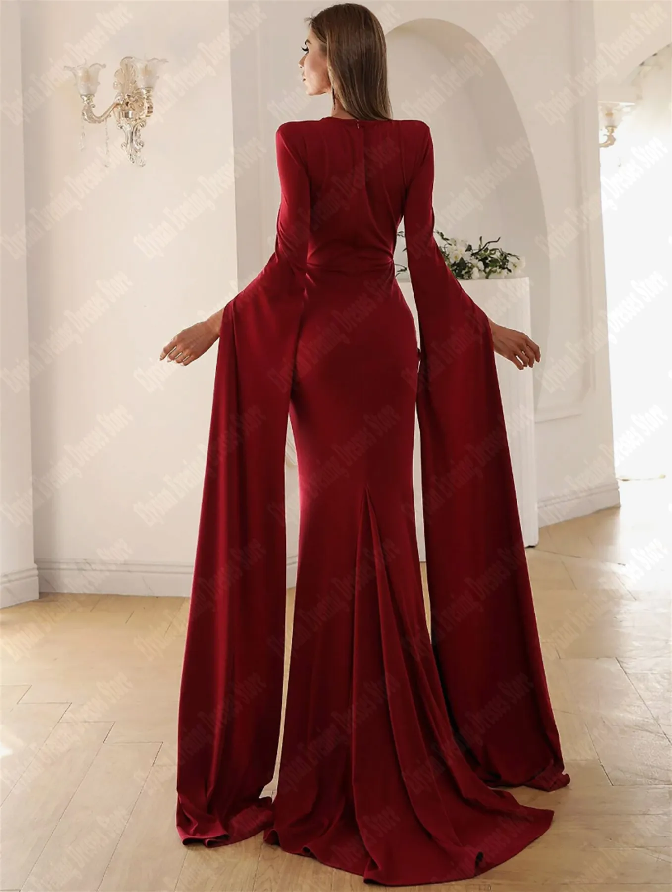 Square Neck Mermaid Red Evening Dress with Long Sleeves and Shawl Collar  for Holiday Events from Dhgate Bridal Gloves - price 103.62