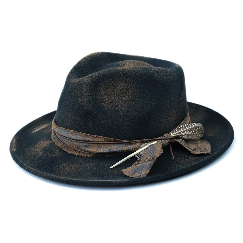 Painted Fire Retro Feather Jazz mad cap with Wide Brim for