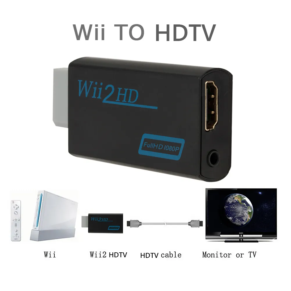 Wii To HDMI Wii2HDMI Converter Adapter With Audio 1080P Full HD 3.5mm Audio Stereo Headset Output To Tv Monitor Projecto I.19448694