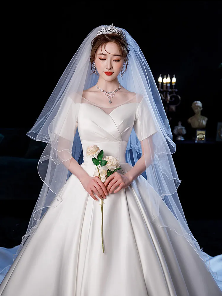 Two-Layer Tulle Bridal Veil with Pearl and Bead Embellished Appliqués and Comb Gorgeous Two Layer Cathedral Length Bridal Veil ... From  main image 3