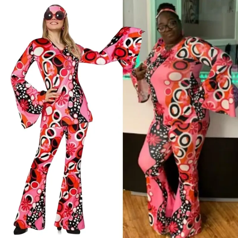 Disfraz Hippie Amazon Disfraz Años 60-70 Hippie Groovy - Vestido Estilo Retro Para Fiestas Y Carnaval Traje Retro Mangas Trompeta