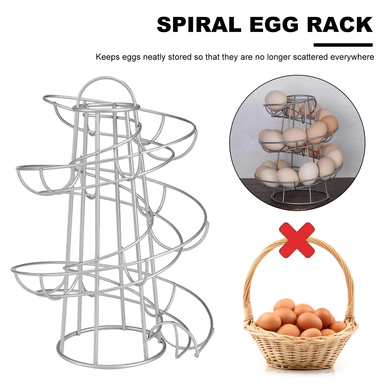Revolving Egg Rack Metal Spiral Egg Holder Skelter Dispenser - 360° Rotating Egg Storage ...