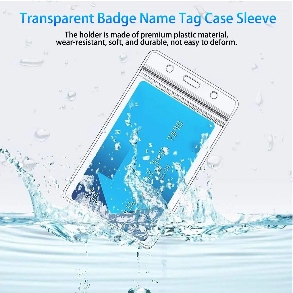 100 Pack Horizontal ID Badge Holders - Clear Plastic With Zipper For Lanyards