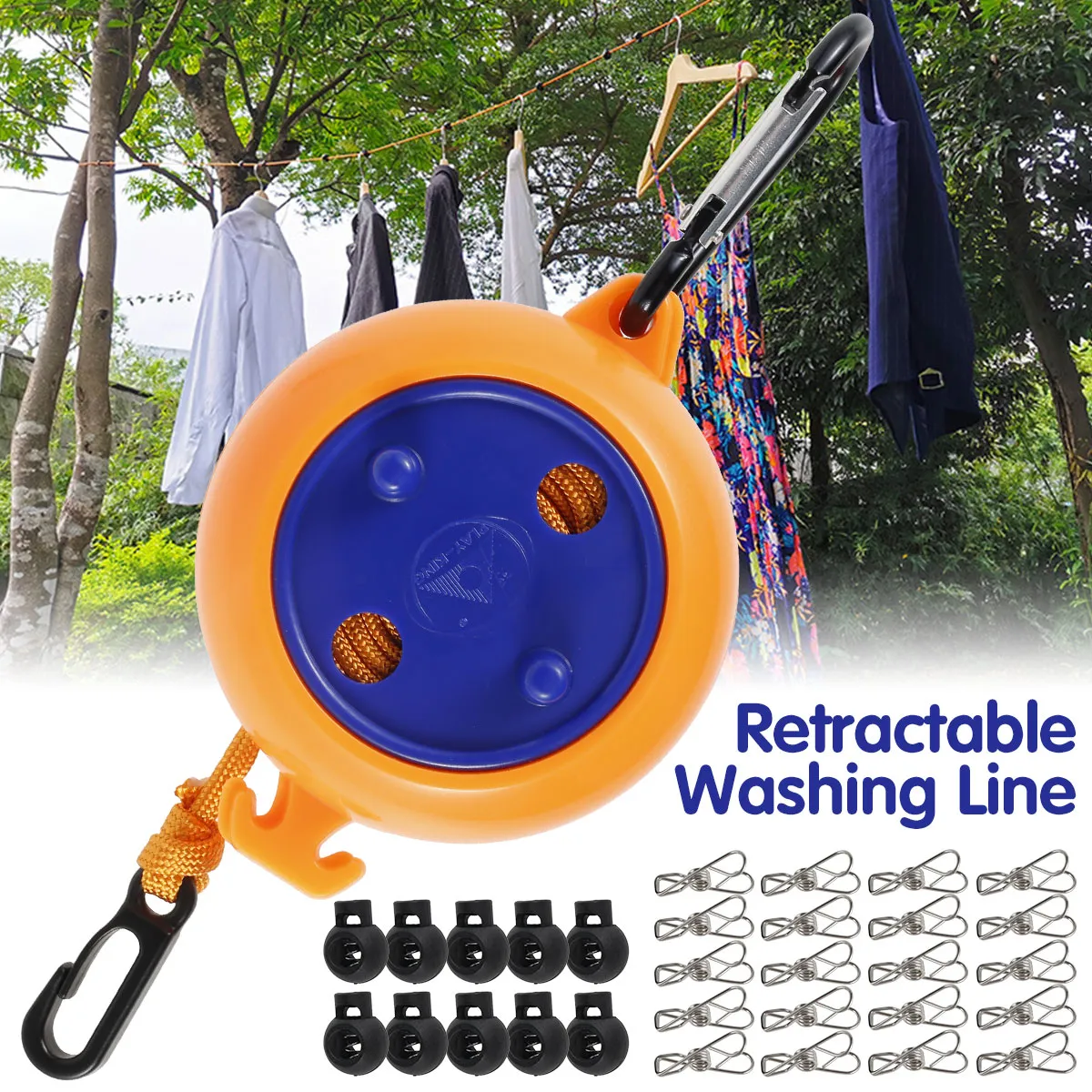8M Retractable Clothesline Portable Travel Laundry Rope Indoor Outdoor Adjustable Drying Line