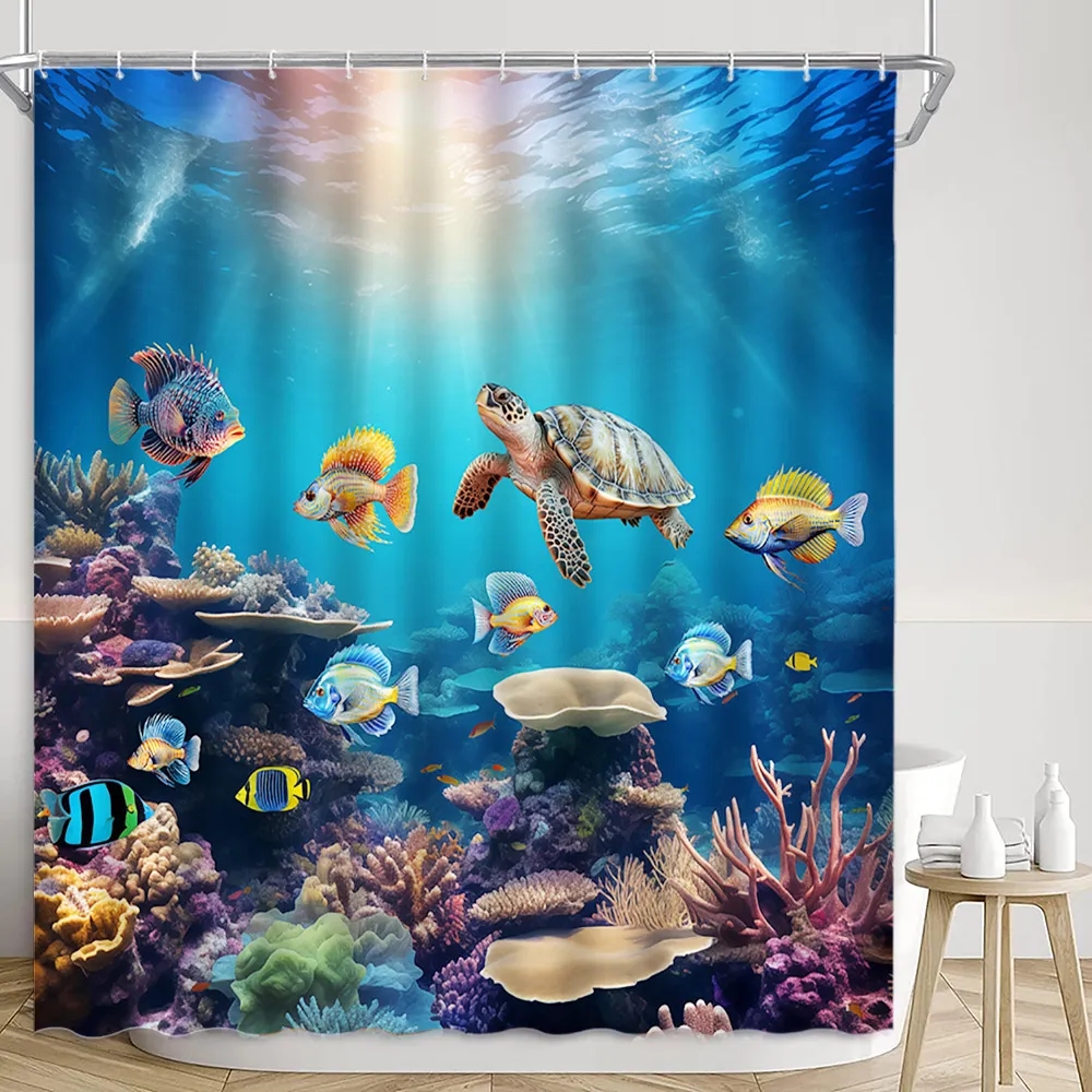 Save Big on Bulk Seahorse Shower Curtain Ocean Animal Shower Curtain  Underwater Coral Reef Design With Seahorse, Shark, Turtle \u0026 Tropical Fish  Blue ..., image size:1000x1000