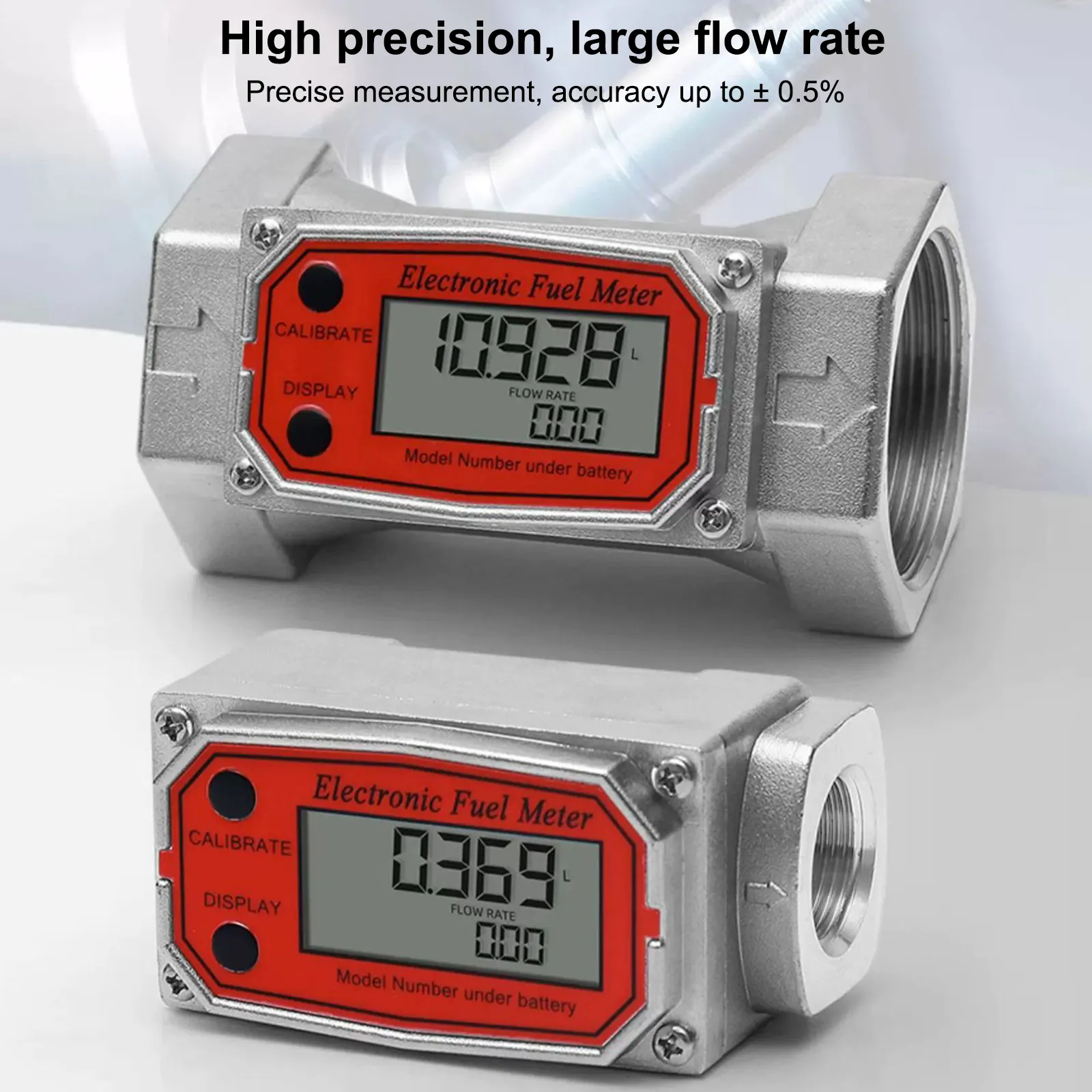 1.5 Inch Digital Turbine Flow Meter - For Diesel, Kerosene, Gasoline & Oil, LCD Display, NPT Thread, 40-280L/min