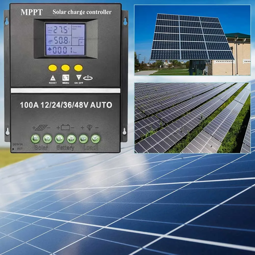100A MPPT Solar Charge Controller 12V/24V/36V/48V, LCD Display & Dual USB