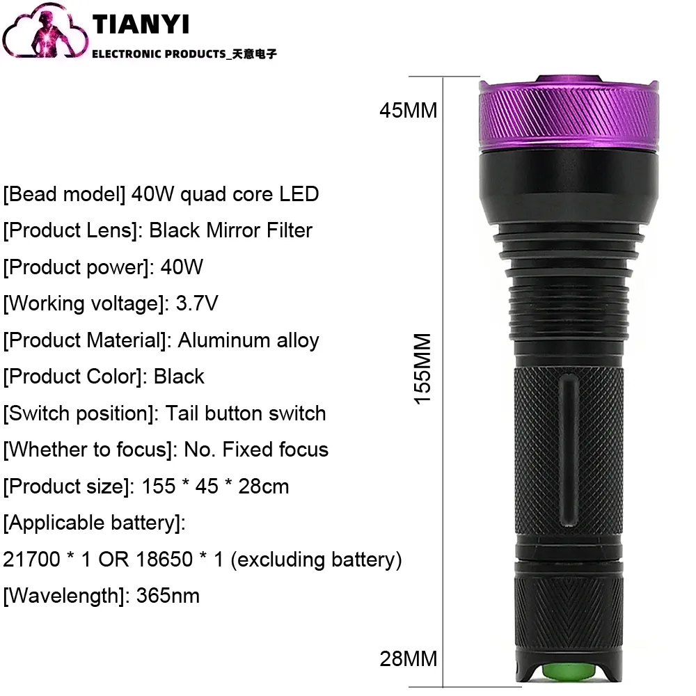Lampe Torche UV 30W 365 NM – Ultra Violet, LED Blacklight, Portable, Avec Pile