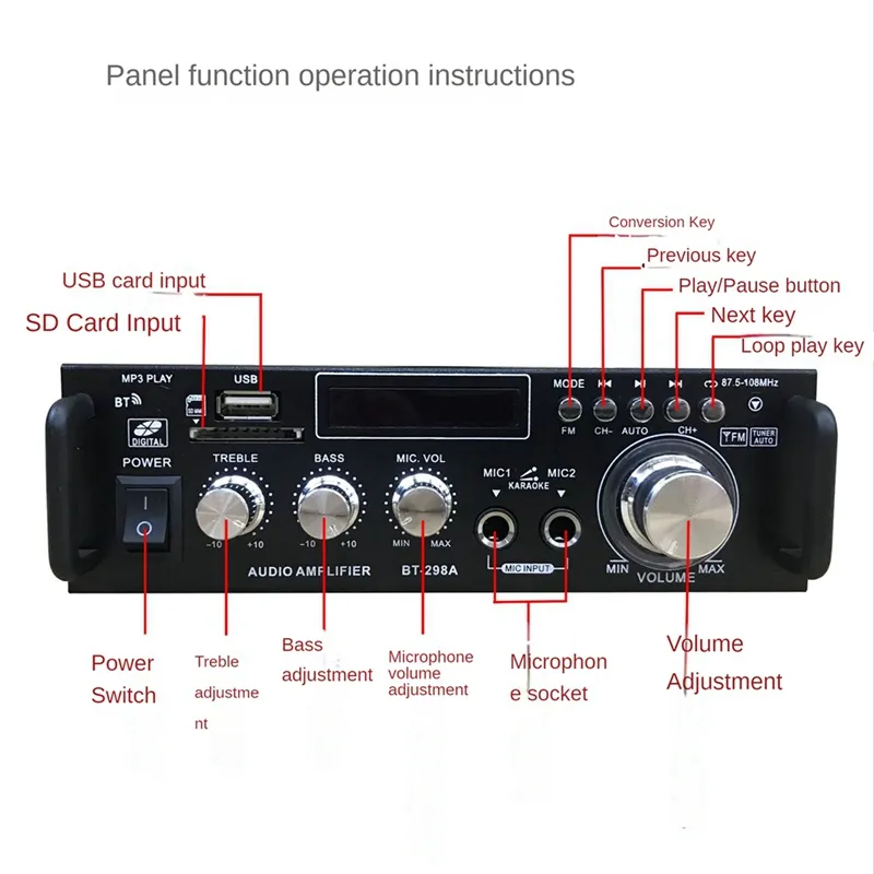 Amplificatore HiFi Stereo 600W Bluetooth 5 Canali - Amplificatore Digitale Con Radio FM/AM, Display LED, Per Karaoke E Feste