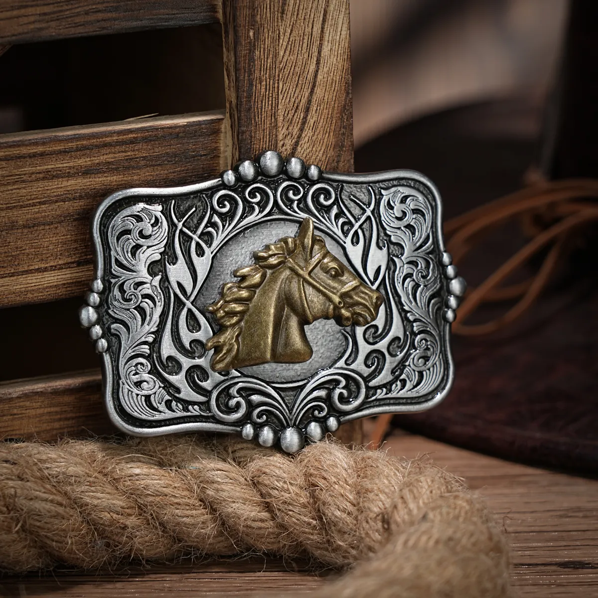 Vintage Silver Tone Horse Head Belt Buckle Boho Western Cowboy Equestrian Crumrine Horse Head Oval Belt Buckle – Branded Country Wear main image 2