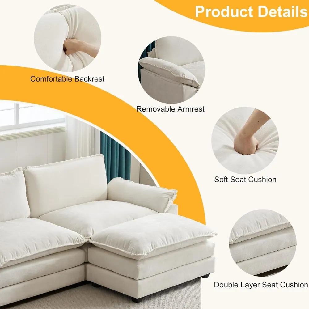 YuuYee Modular Sofa Couch With Seats Storage, Comfy Chenille Fabric Couch For Living Room, Office, Apart Deep Seat, Usb Charging, With Removable Cover,lightgrey, Single Sofa