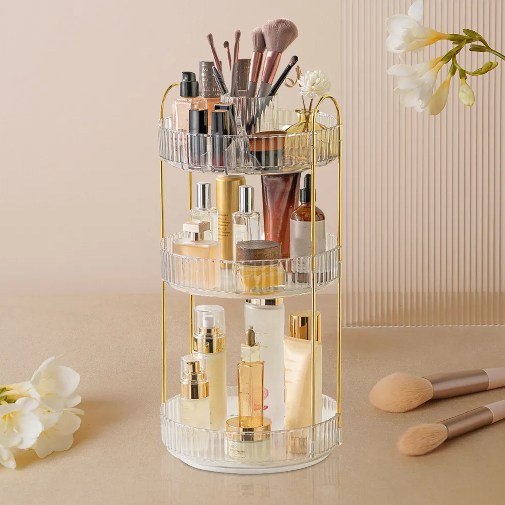 Makeup On Racks 360° Rotating Makeup Organiser Rack Large Capacity Makeup Spinning Rack ...