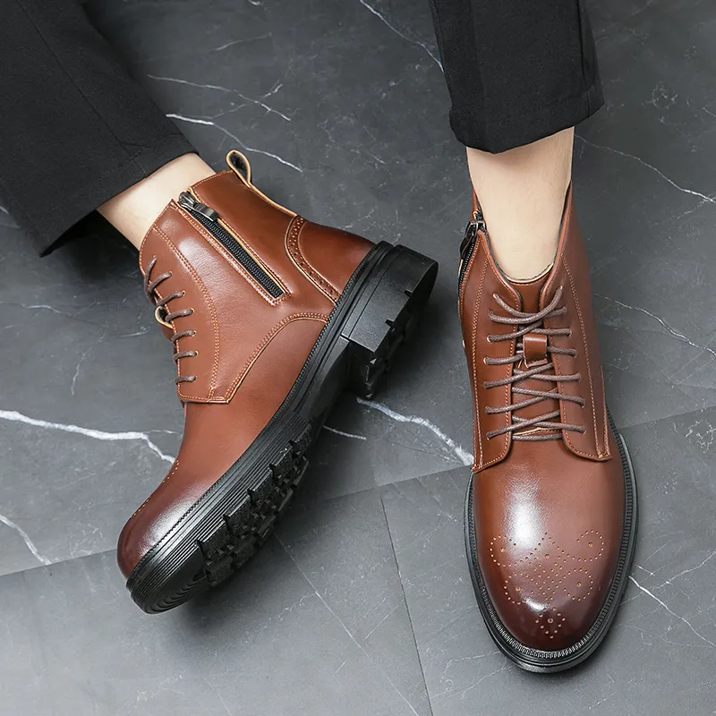 Men's Leather Chukka Boots Casual Oxford Ankle Dress Boot Mid-Top Business Shoes For Men