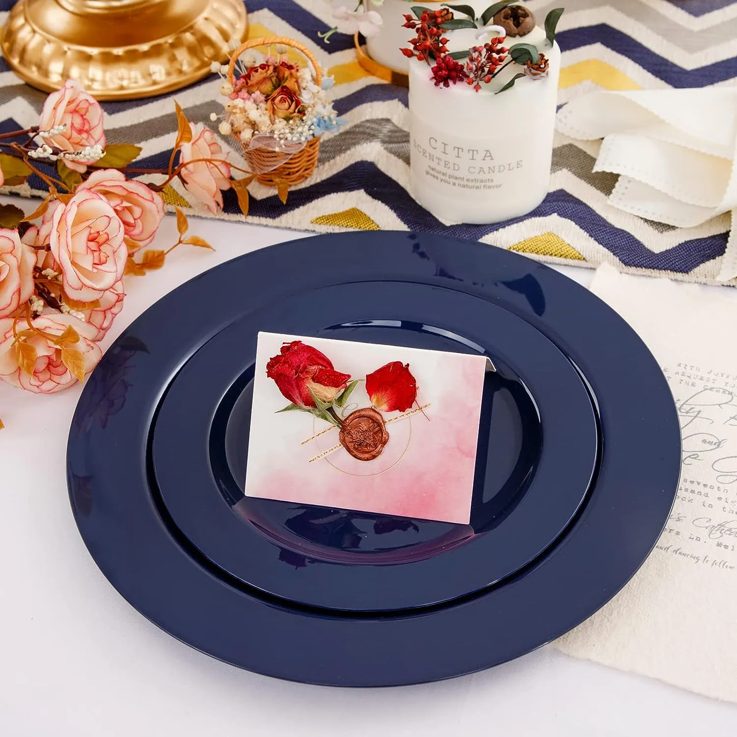 Supernal Dark Blue Plastic Happy Plates Set Perfect For Parties And Dinner Events Includes 12 Dinner Plots And 12 Salad Happy Plate Options Disposable And Compact 7.5 Length From Homepro8 65.52 DHgate...