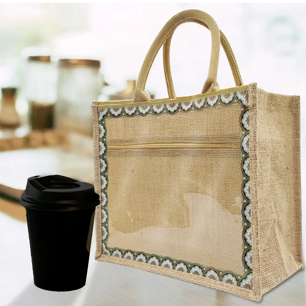 Waterproof Tote Bags with Zipper: Reusable Linen Grocery Bags with
