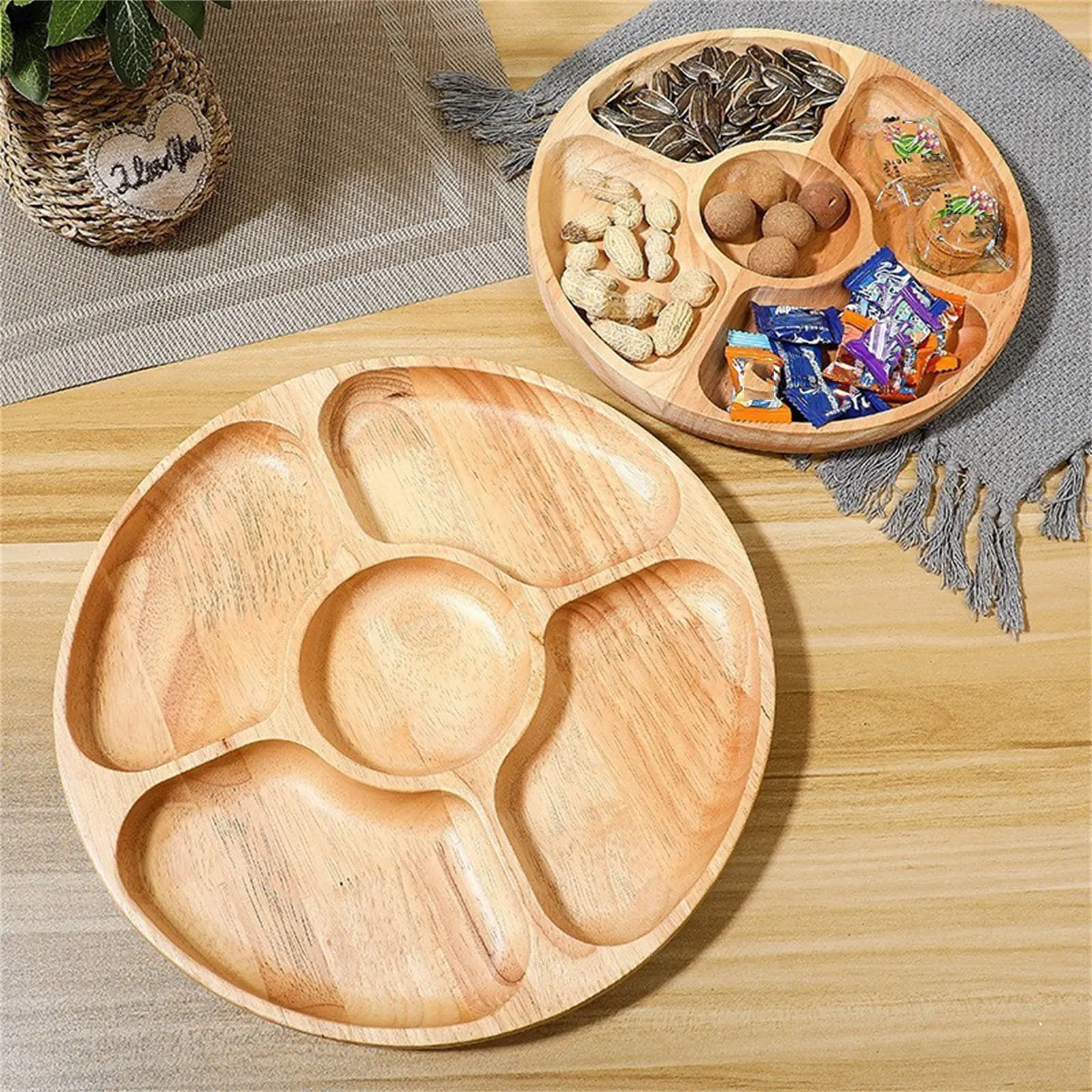Natural Bamboo Divided Appetizer Tray 5 Compartment Serving Platter Round Snack Bowl Tray For Nuts Candy Fruit From Homepro15 33.31 DHgate.Com