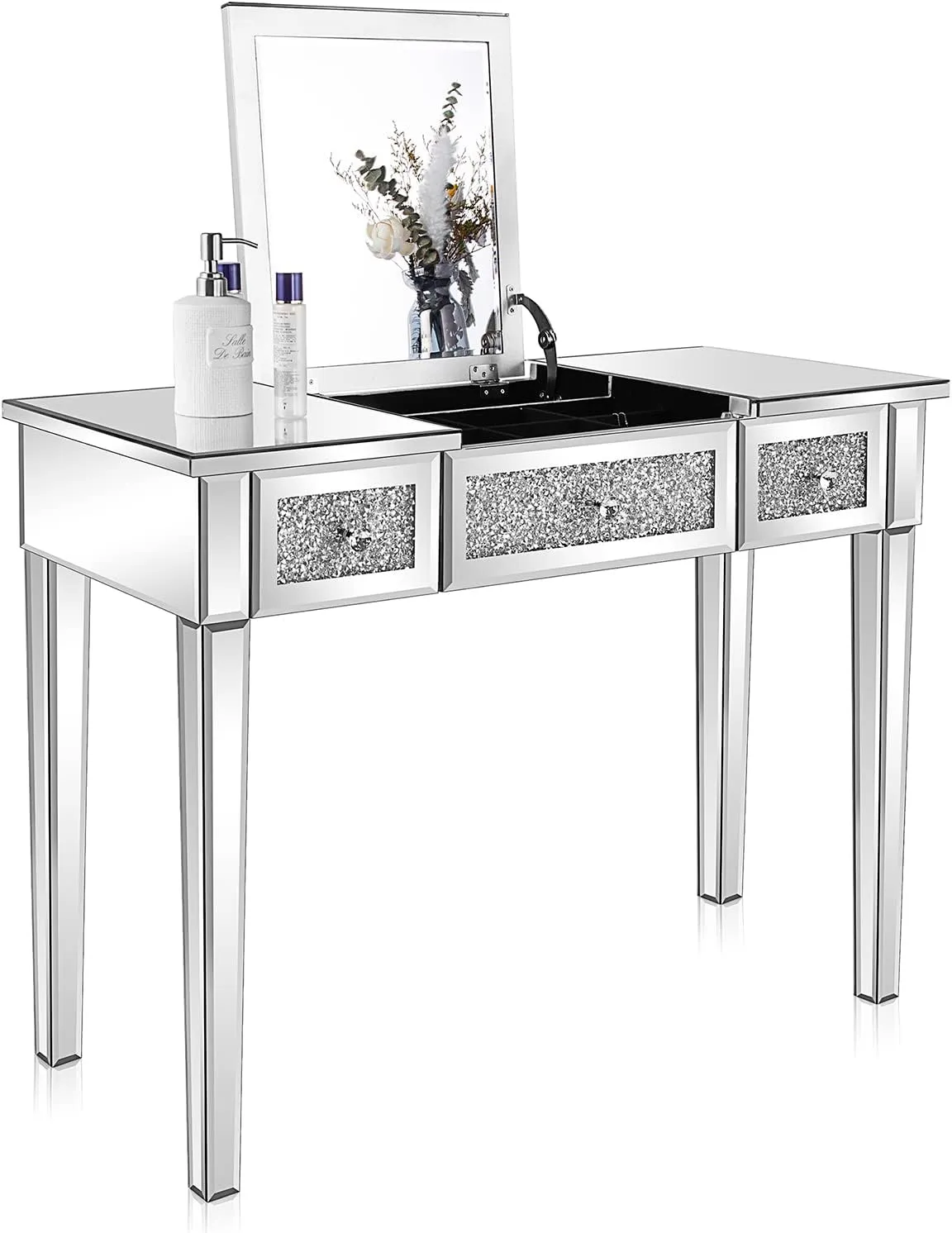 Mirrored Vanity Desk with Flip Top Silver Makeup Table for Small Spaces Bedroom  Furniture from Dhgate Bedroom Furniture - price 421.65