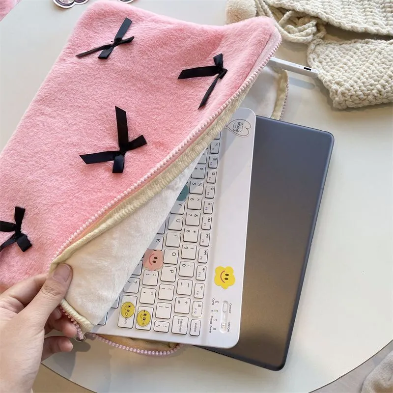 Plush Bow Laptop Sleeve Case Pink, 11 15 Inch Macbook Air Pro 2024