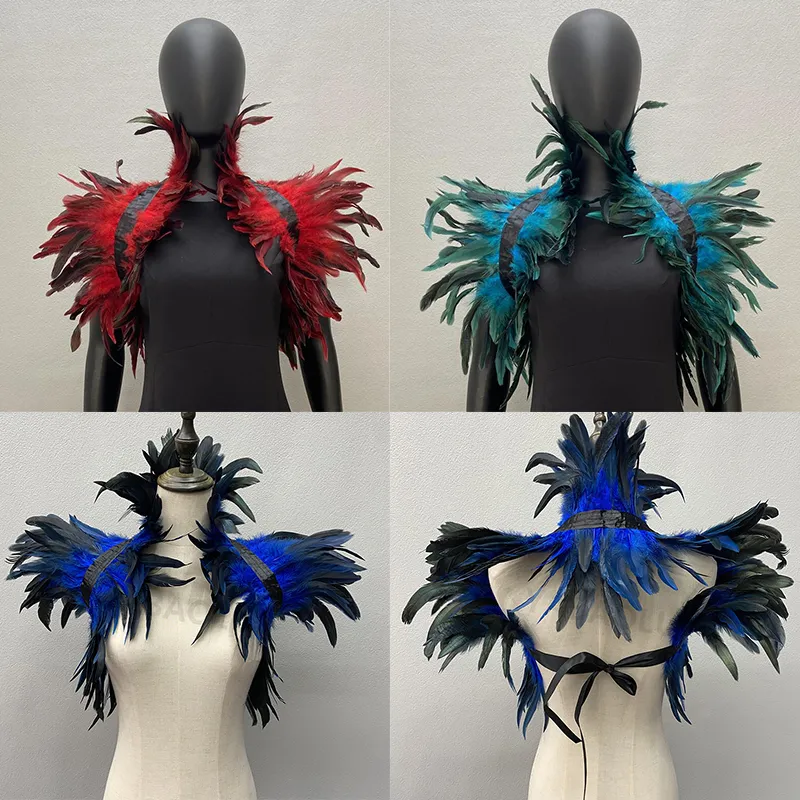 thumbnail image 2 of Gothic Realistic Feather Shrug Artificial Feather Shawl Wrap Cape Solid Color Victorian Collar For Halloween Cosplay Party Costume Accessories 2 of 10