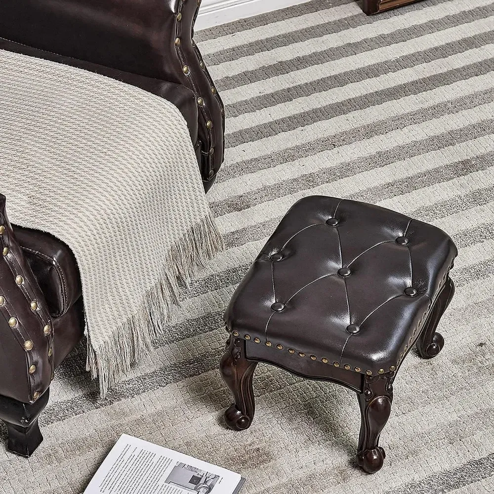 CHITA Faux Leather Storage Stool Ottoman, Foot Rest Stool Seat, Saddle Brown