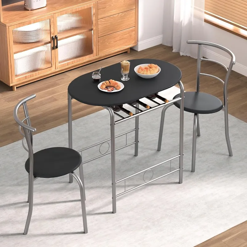 VECELO Retro Dining Table Set Tall Storage Shelves