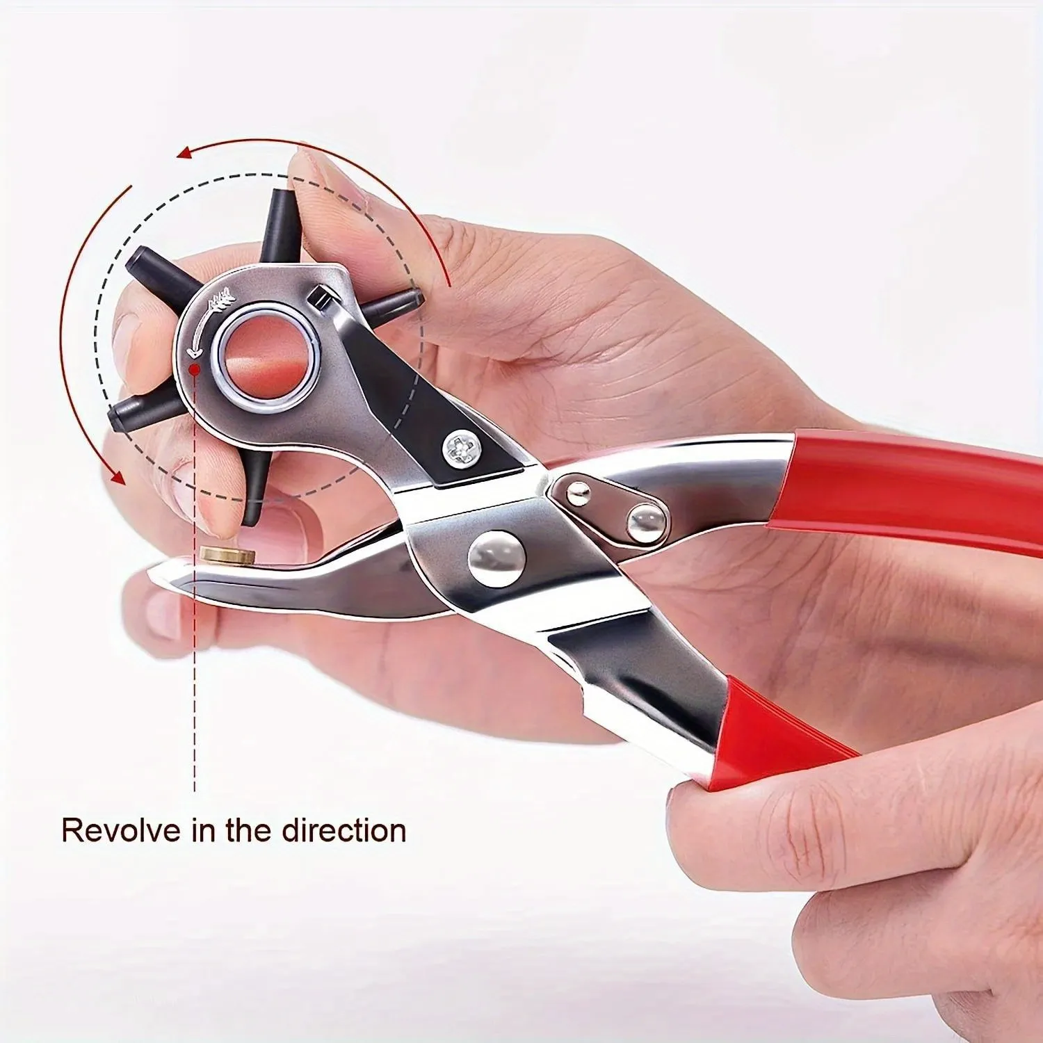 Professional Leather Hole Punch Tool - Heavy Duty Revolving Plier With 6 Sizes (2mm-4.5mm), Extra Plates & Ruler - View #2