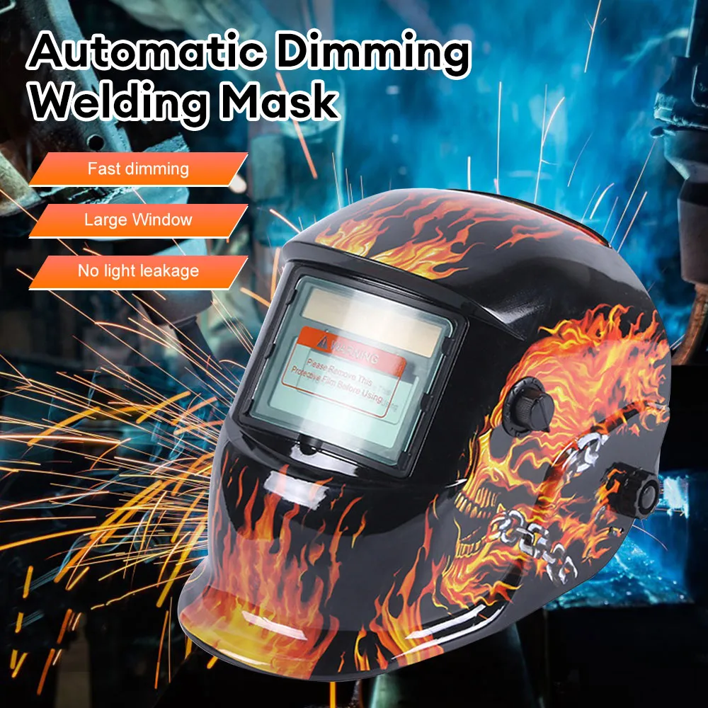 thumbnail image 2 of Auto Darkening Welding Helmet - 100x65mm View, 4 Sensors, Solar Powered, Grinding Mode, Robot Skull Design 2 of 4