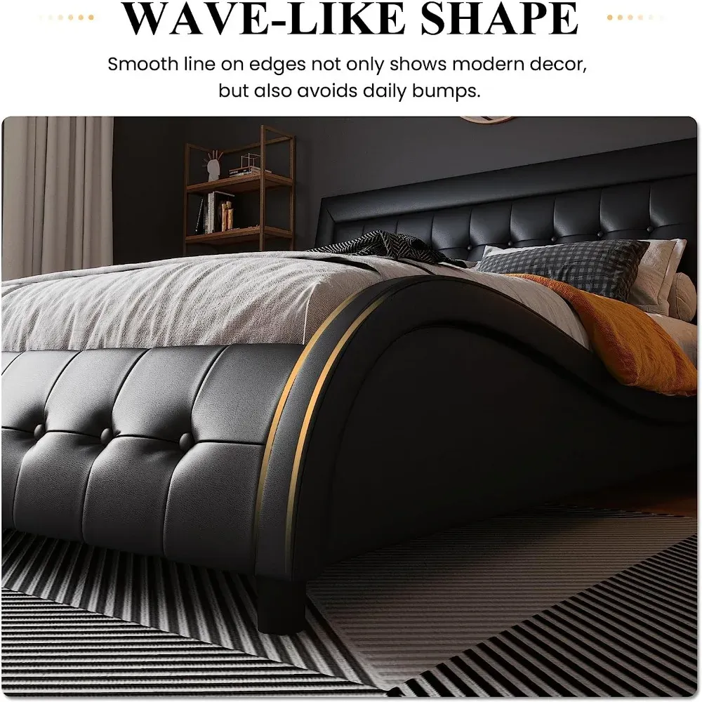 Wavy Leather Platform Bed Keyluv Modern Upholstered Bed Frame With — free download