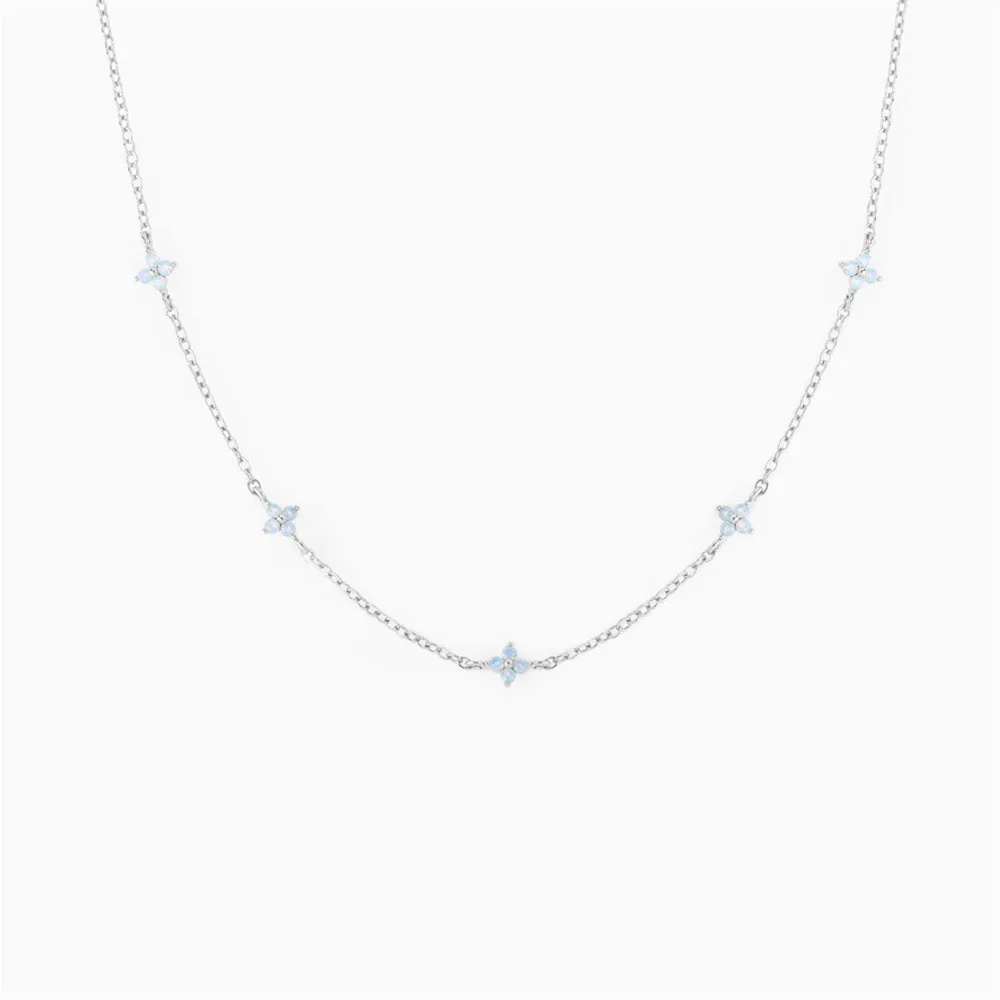 Pendentif fleur simple et tendance, bijoux en plaqué or blanc et rose, saphir bleu, zircon cubique et diamant, idéal pour les fêtes et les femmes._voghion.com