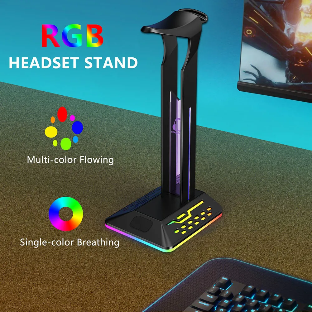 2024 RGB Gaming Headset Stand w/2 USB Ports Removable Organizer