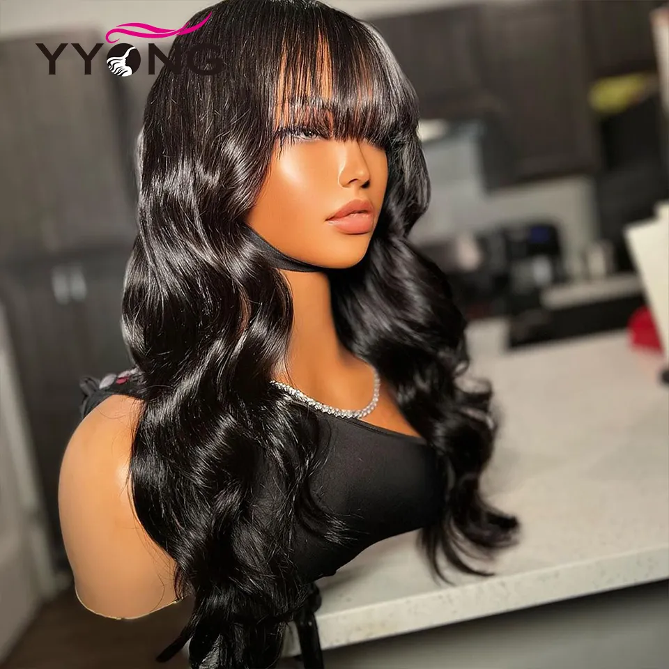 Premium Brazilian Body Wave Fringe Wig With Long Hair With Bangs Full Machine Made Human Hair For Womens Eady Wear From Ddmyfeb 48.99 DHgate.Com