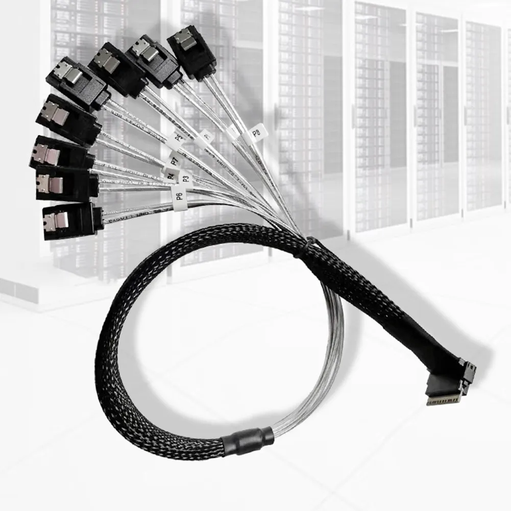 50cm Slim Line Replacement SAS4.0 SFF-8654 8i to SATA 8 Ports Adapter Target Hard Disk Cable Computer Peripherals