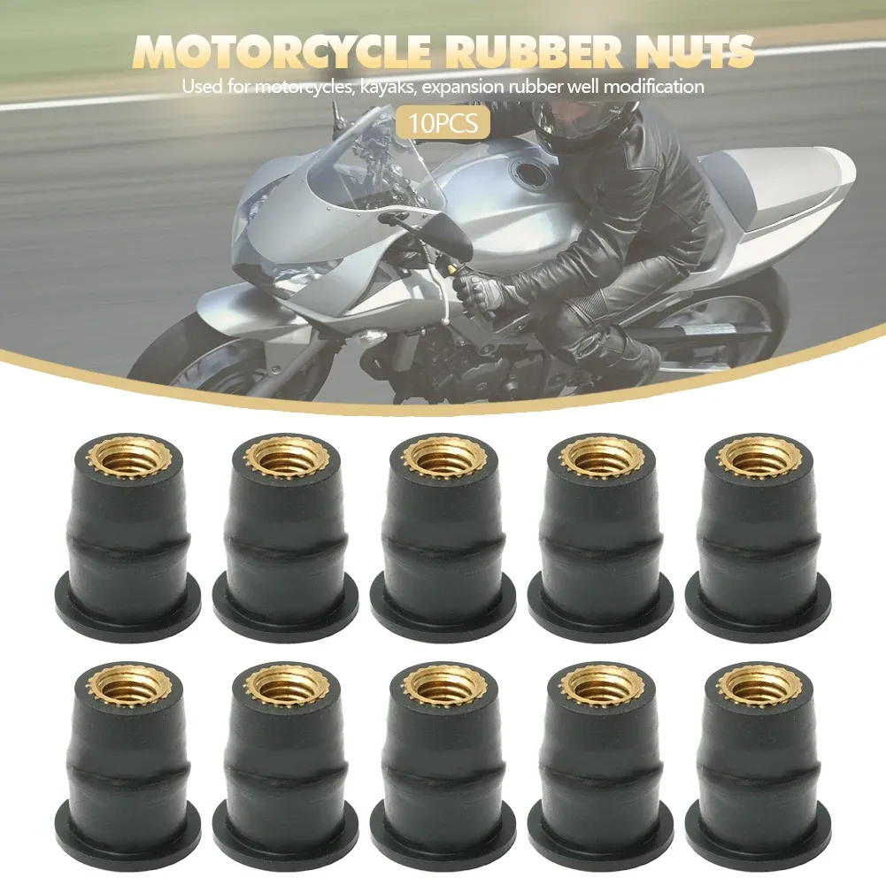 100-Pack M5 Rubber Motorcycle Wellnuts – Brass Threaded Windscreen Nuts For Metric Mounts