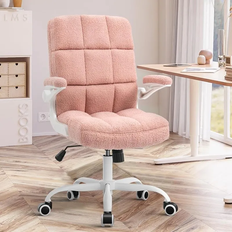 Adjustable Pink Faux Fur Ergonomic Pink Office Chair With Flip Up Armrest Rolling Wheels For Home Office And Computer Use From Homepro14 85 DHgate.Com