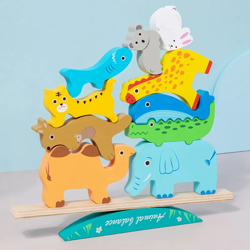 Wooden Animal Blocks Stacking Toy for Toddlers, Fine Motor Skills ...