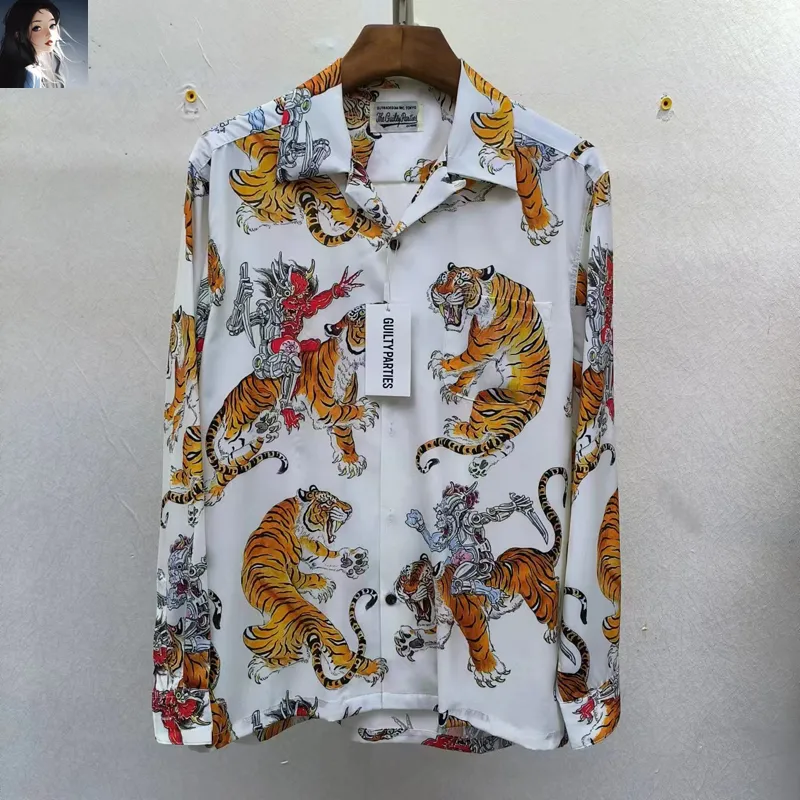 トップス WACKO MARIA TIGER PRINT HAWAIIAN SHIRT M Wacko Maria Tiger Print Long Sleeve Shirt Loose Fit Casual
