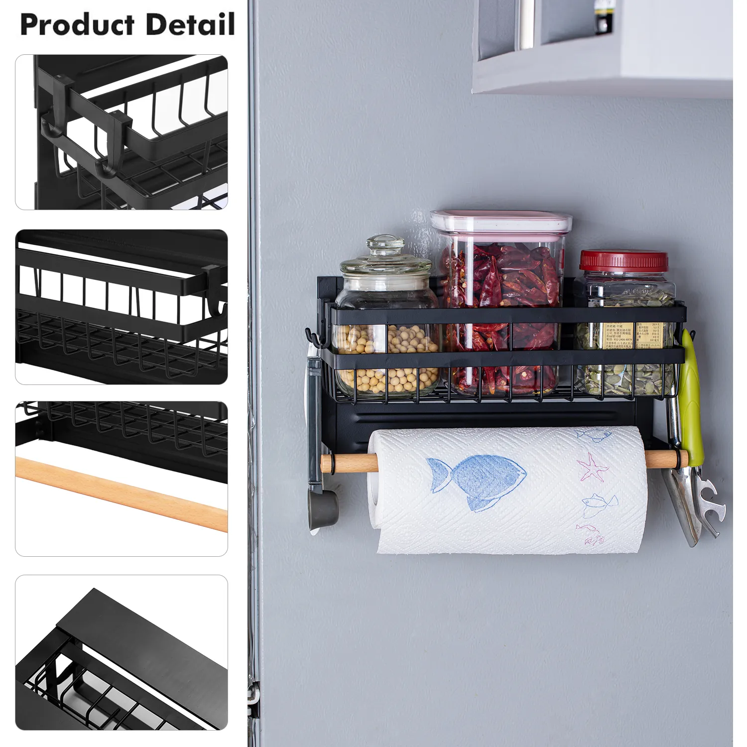 Multifunctional Magnetic Spice Rack with Paper Towel Holder