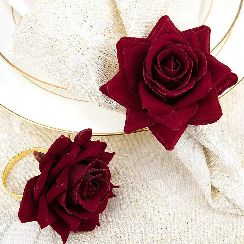10Pcs Red Rose Shape Towel Buckle Napkin Ring Wedding Party Valentine's Day  Hotel Table Decor Napkin Holder