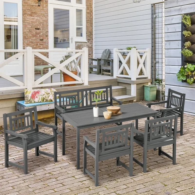 Poplar Wood Patio Dining Set: Outdoor Table, Chairs, And Bench