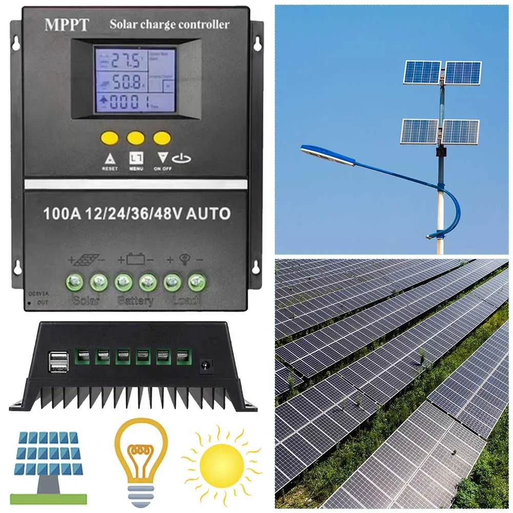 Solar Controller 12v Module 100A MPPT Solar Charge Controllers Intelligent LCD Display Dual USB ...