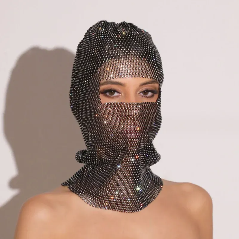 Mask Sparkling 2025 Head Scarf Crystal Hollow Mesh Headpiece Cover