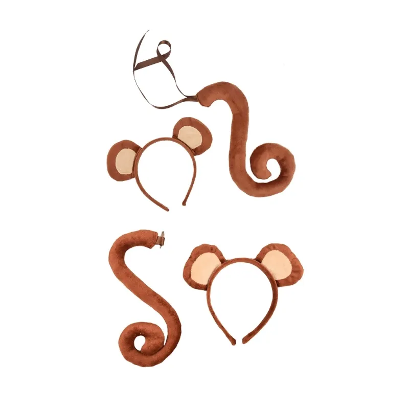 Children Adult Monkey Ape Lemur Animal Costume Set Ears Headband Tail Kit Dress Up Halloween