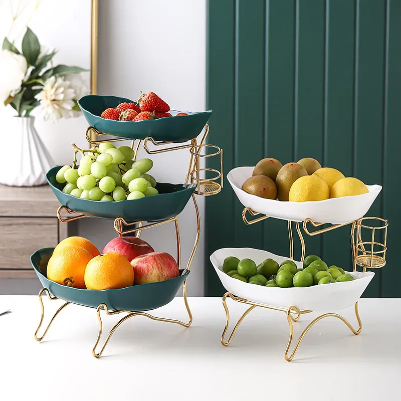 3 Tier Plastic Candy Dish Creative Modern Living Room Home Fruit Plates Snack Dish Dried Fruit Basket White Green