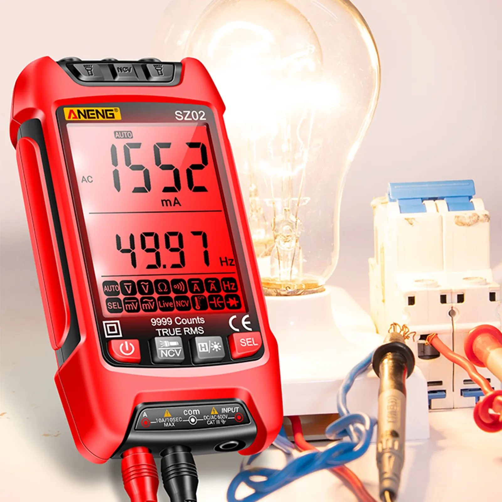Multimètre Numérique Proster TRMS 9999 Points – Auto-range, Mesure Crête, NCV, Température, Capacité, Inductance