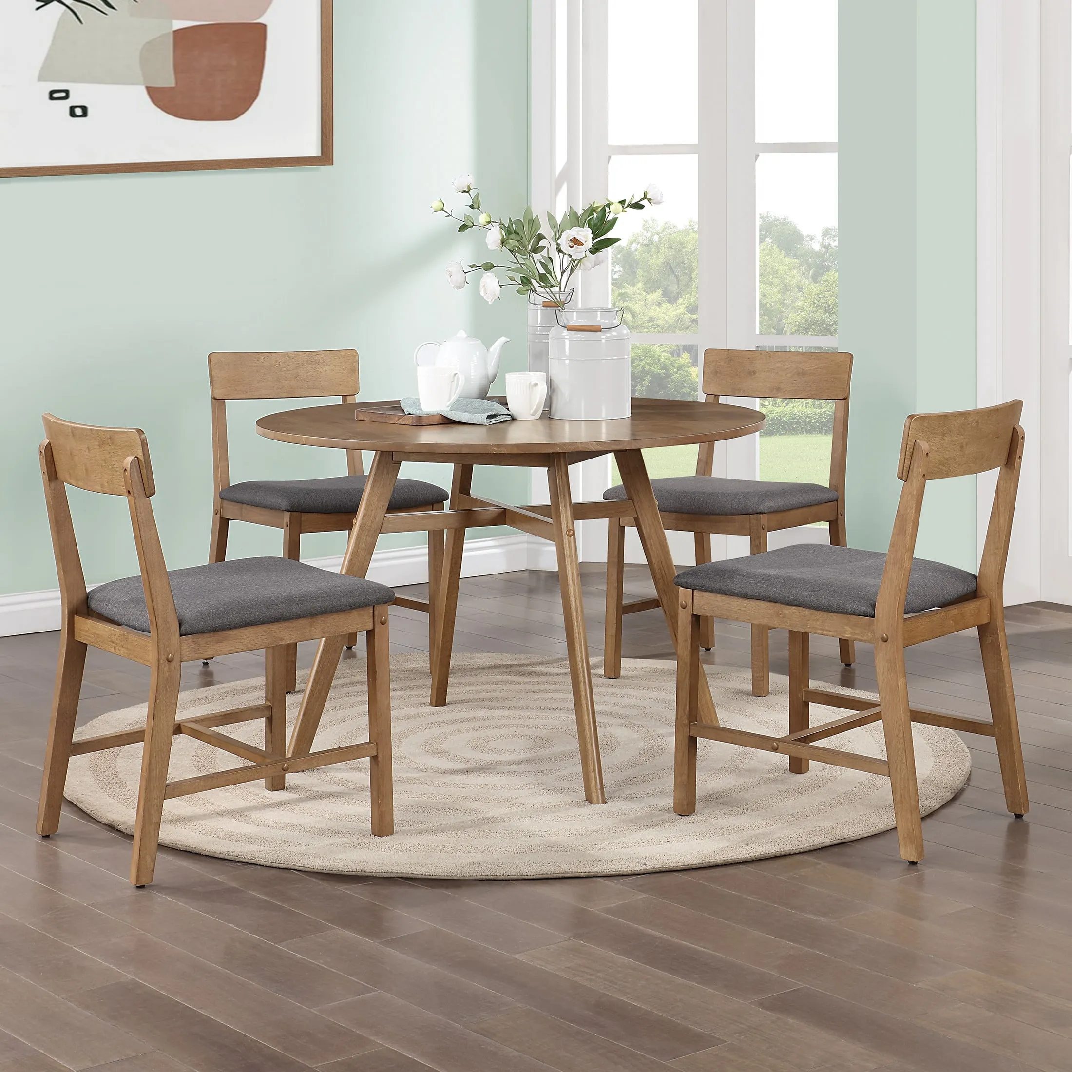 Set Of 4 Walnut Wood Dining Chairs With Grey Fabric Cushioned Seats For Indoor Use From Homepro19 189.07 DHgate.Com