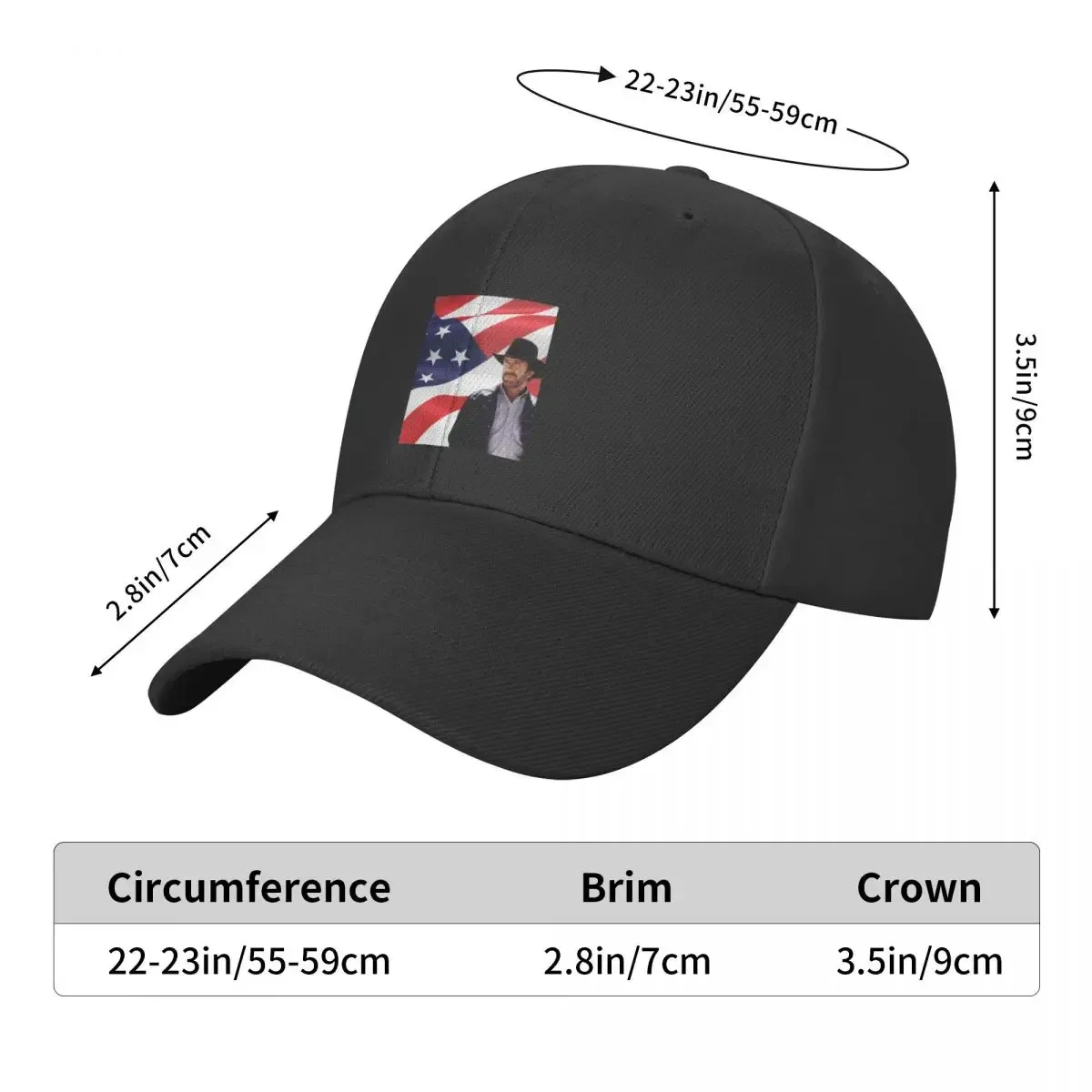 Patriotic Retro Graphic Chuck Norris Cotton Baseball Cap for