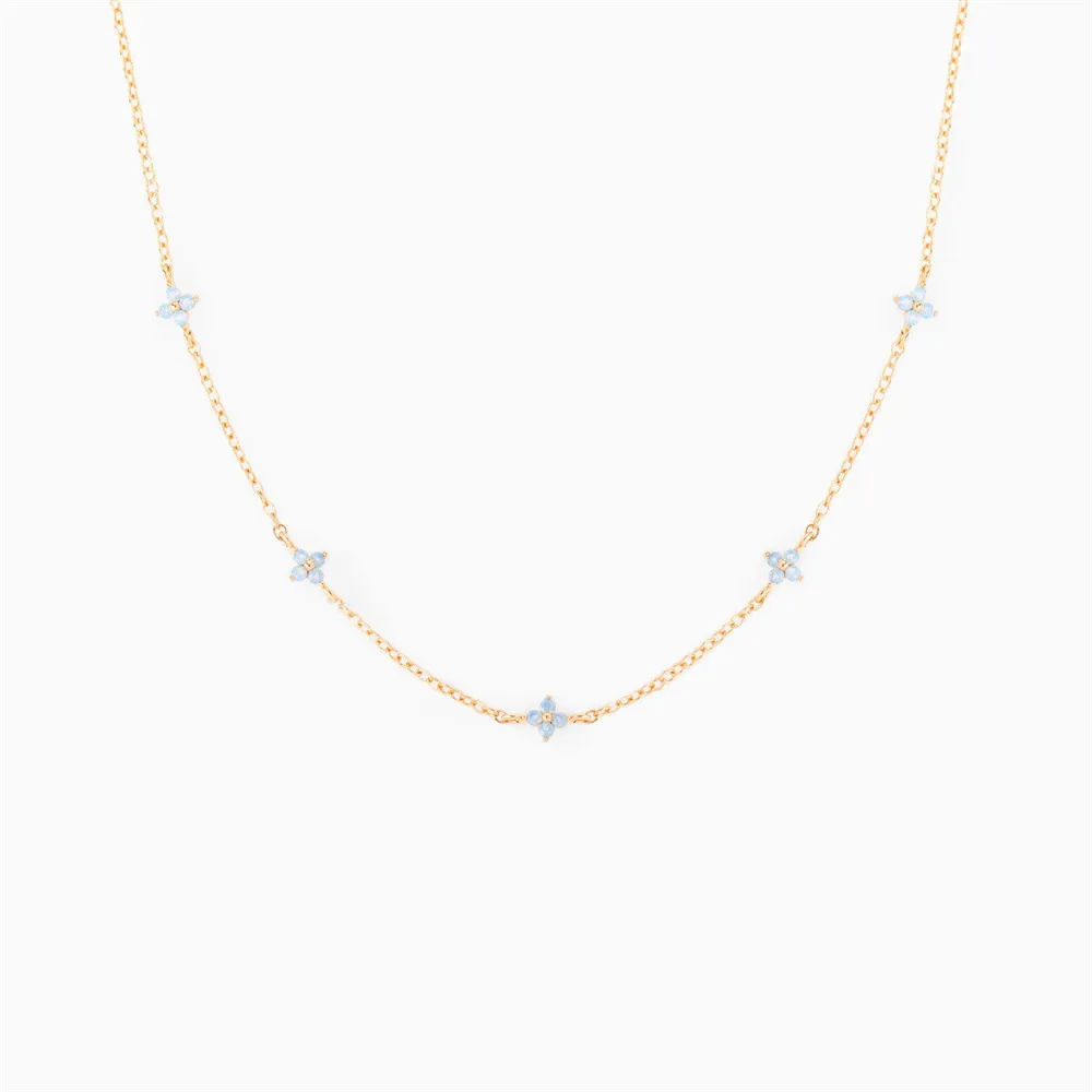 Pendentif fleur simple et tendance, bijoux en plaqué or blanc et rose, saphir bleu, zircon cubique et diamant, idéal pour les fêtes et les femmes._voghion.com