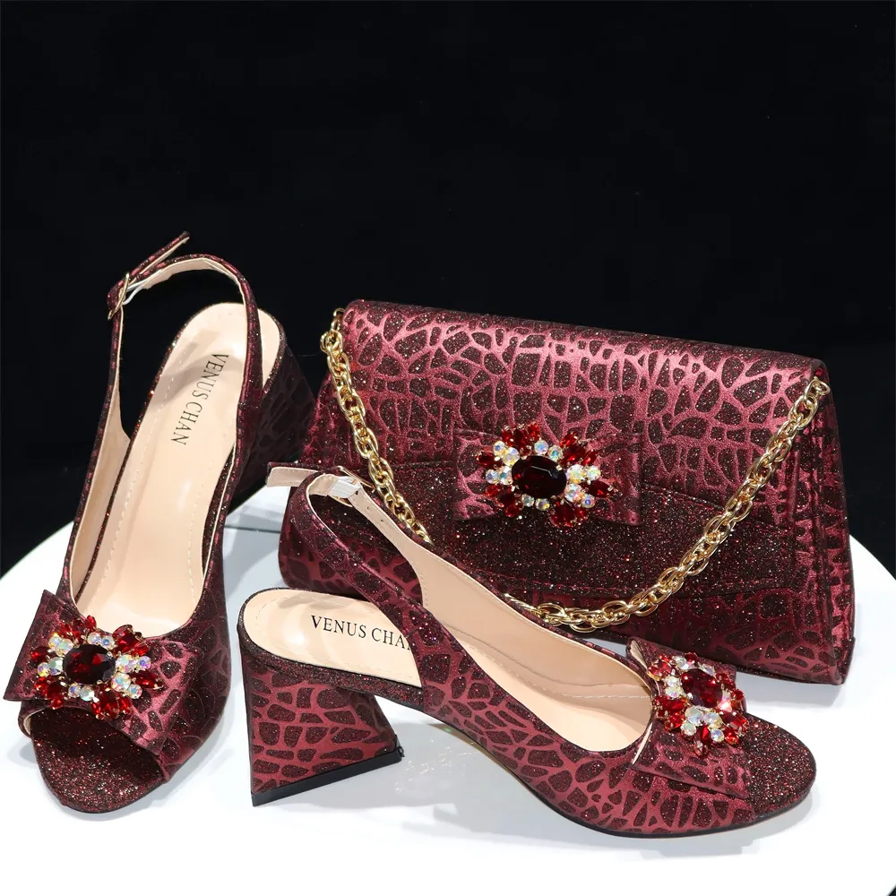 Doershow Style Ladies shoes and Bag Set - High Quality Gold Italian Style for Party (HRE1-6)