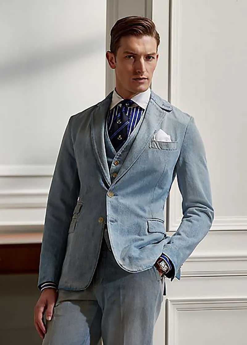 Men's Modern 3-Piece Denim Suit with Single-Breasted Blazer, Vest, and  Pants Custom Size from Dhgate Other Groom Accessories - price 196.24